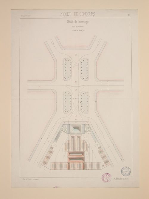 Student engineering drawing: general plan for a tramway depot competition project