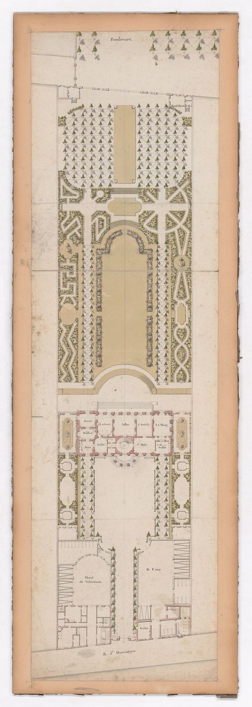 Plan of l'hôtel de Monaco (later l'hôtel de Sagan, now the Polish Embassy), l'hôtel de Valentinois and gardens, rue Saint-Dominique, Paris, France
