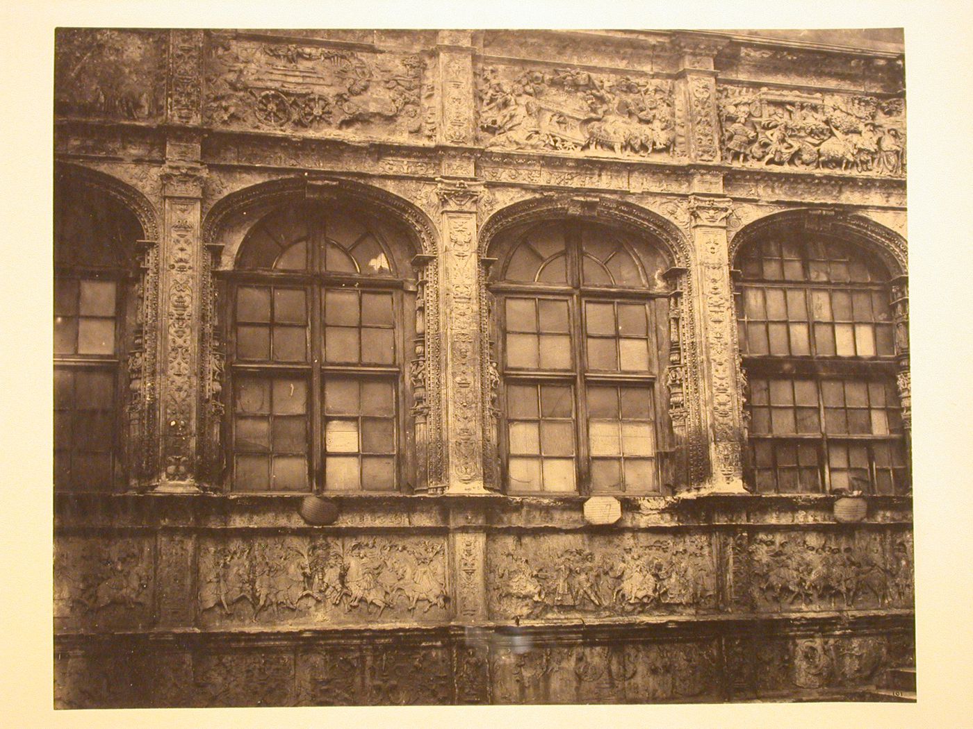 Detail of highly ornamented façade in poor condition, France ?