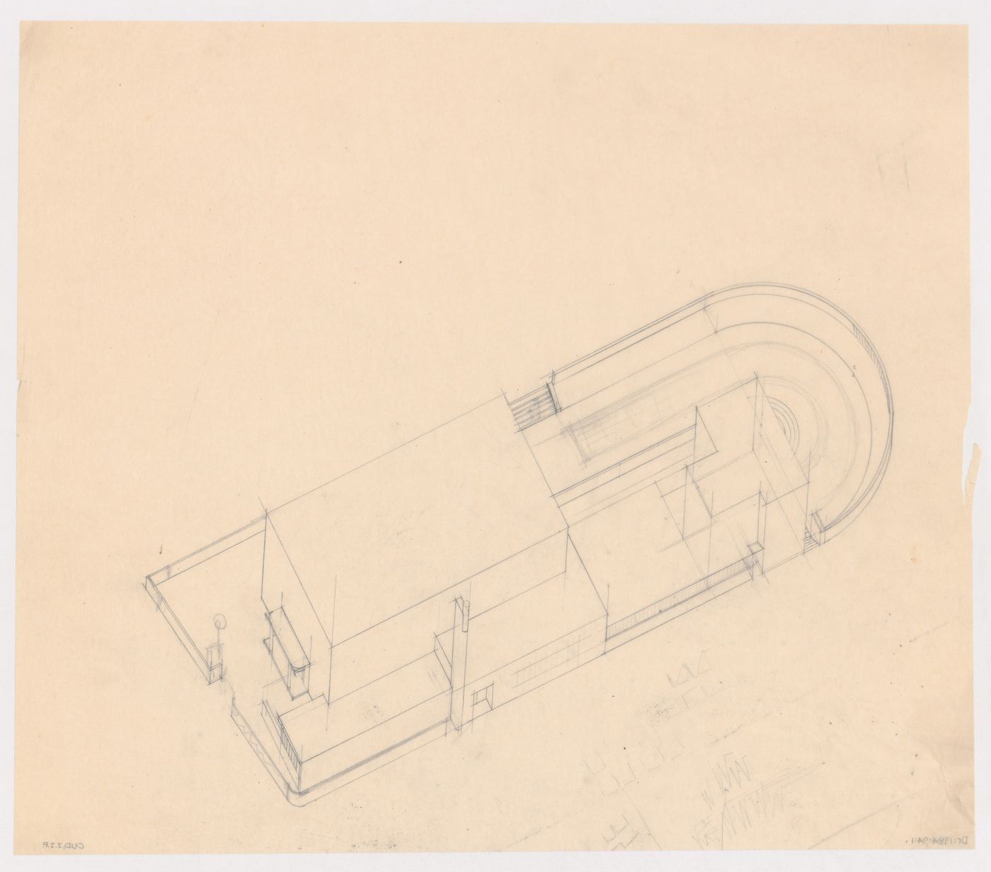 Bird's-eye axonometric for the church for Kiefhoek Housing Estate, Rotterdam, Netherlands