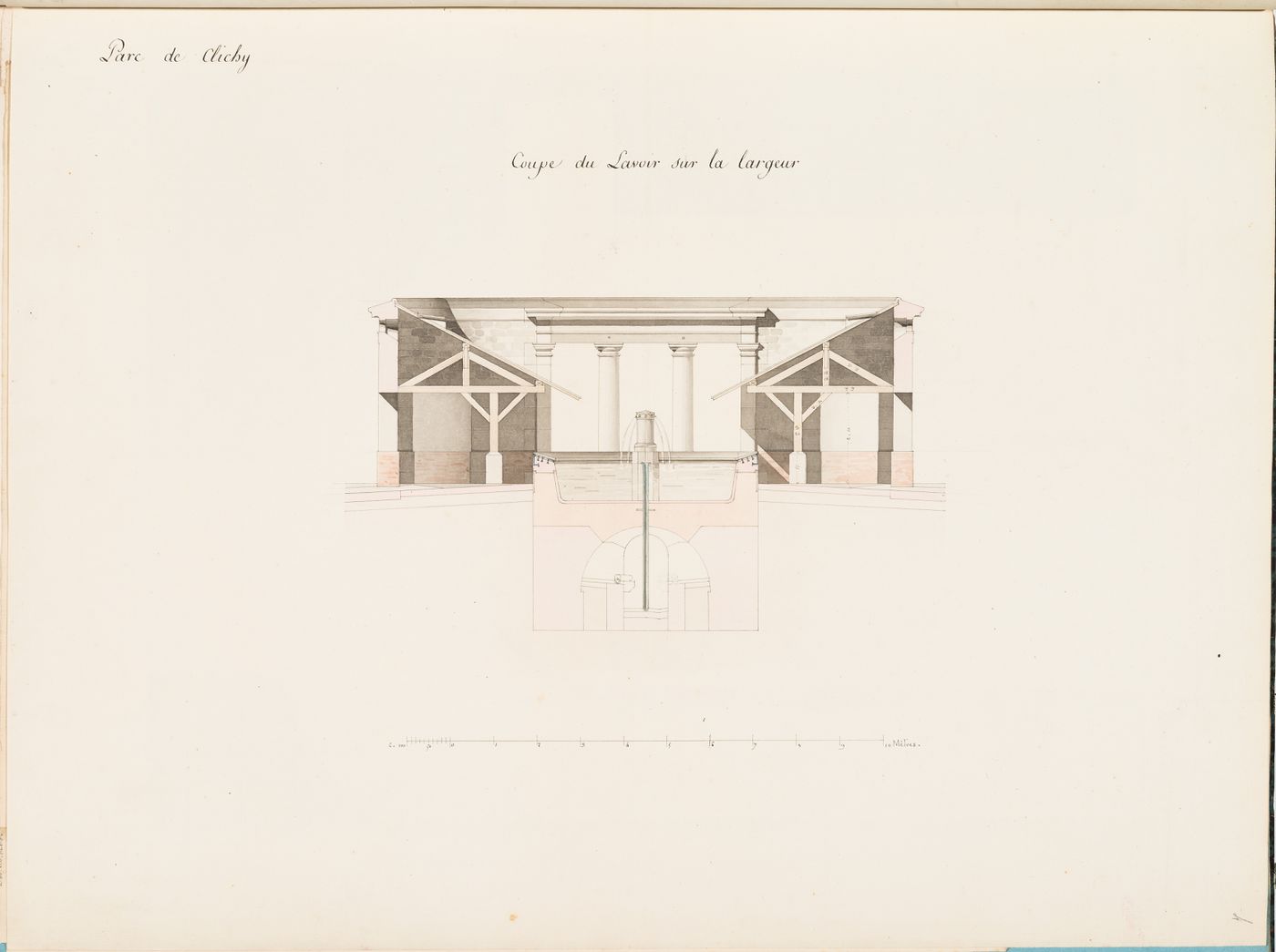 Cross section for a washhouse and its waterworks, Parc de Clichy