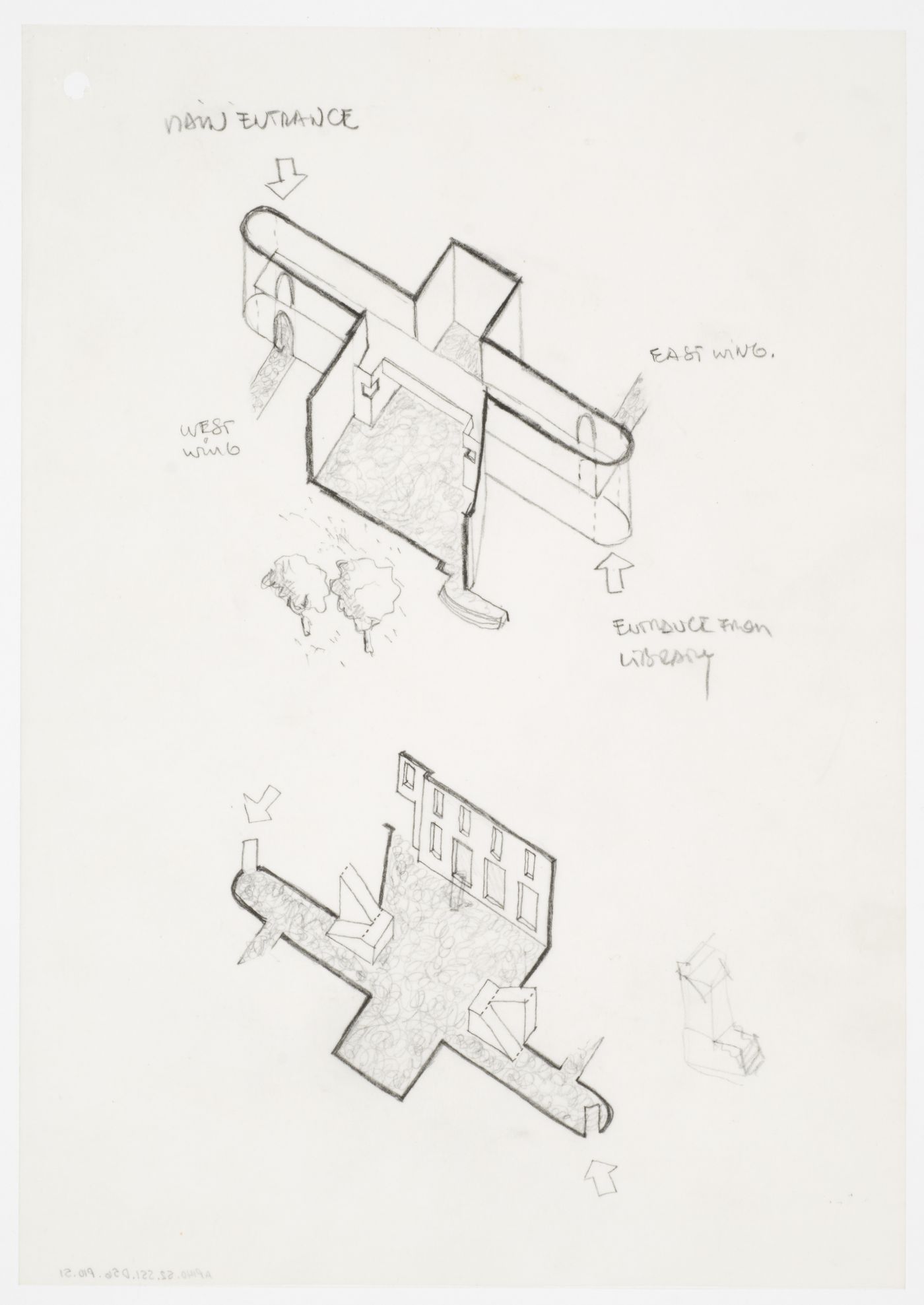 School of Architecture Addition, Rice University, Houston, Texas: axonometric sketches