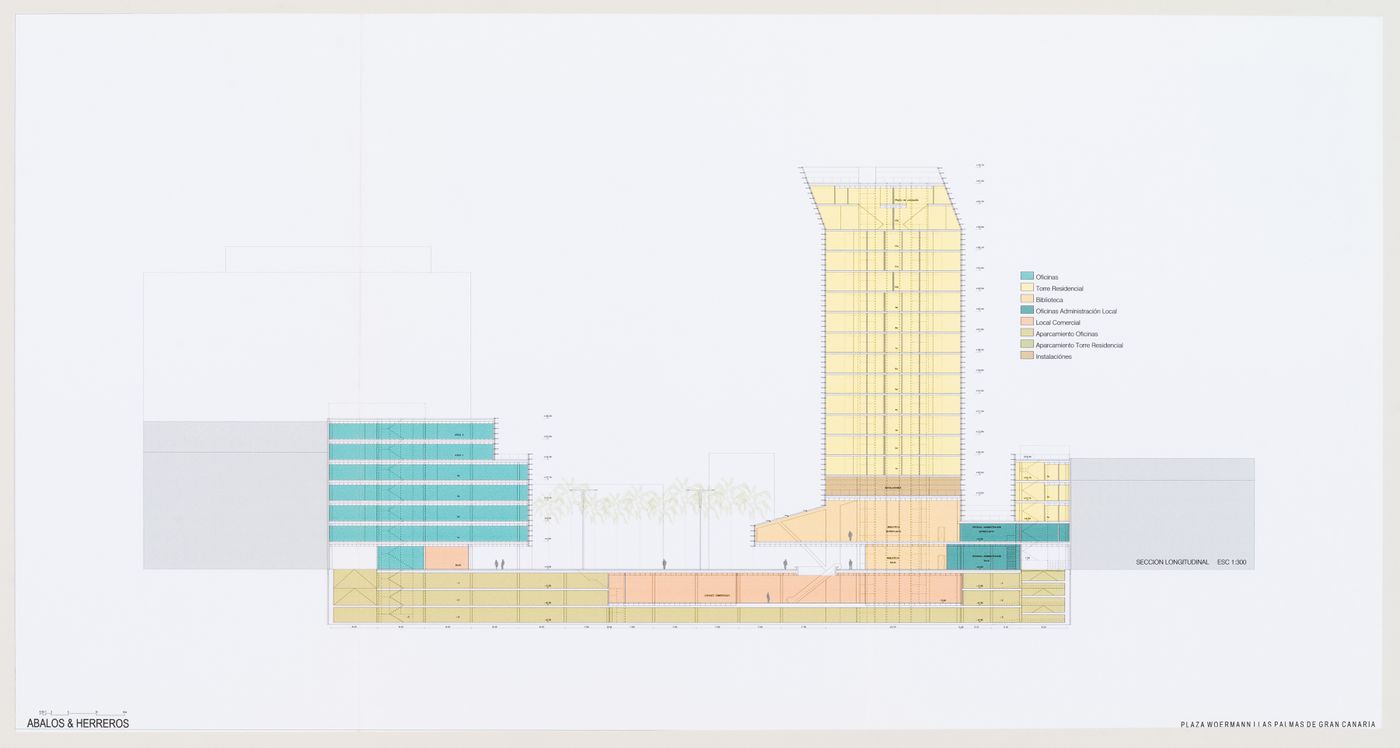 Longitudinal section, Plaza y torre Woermann, Las Palmas, Canary Islands