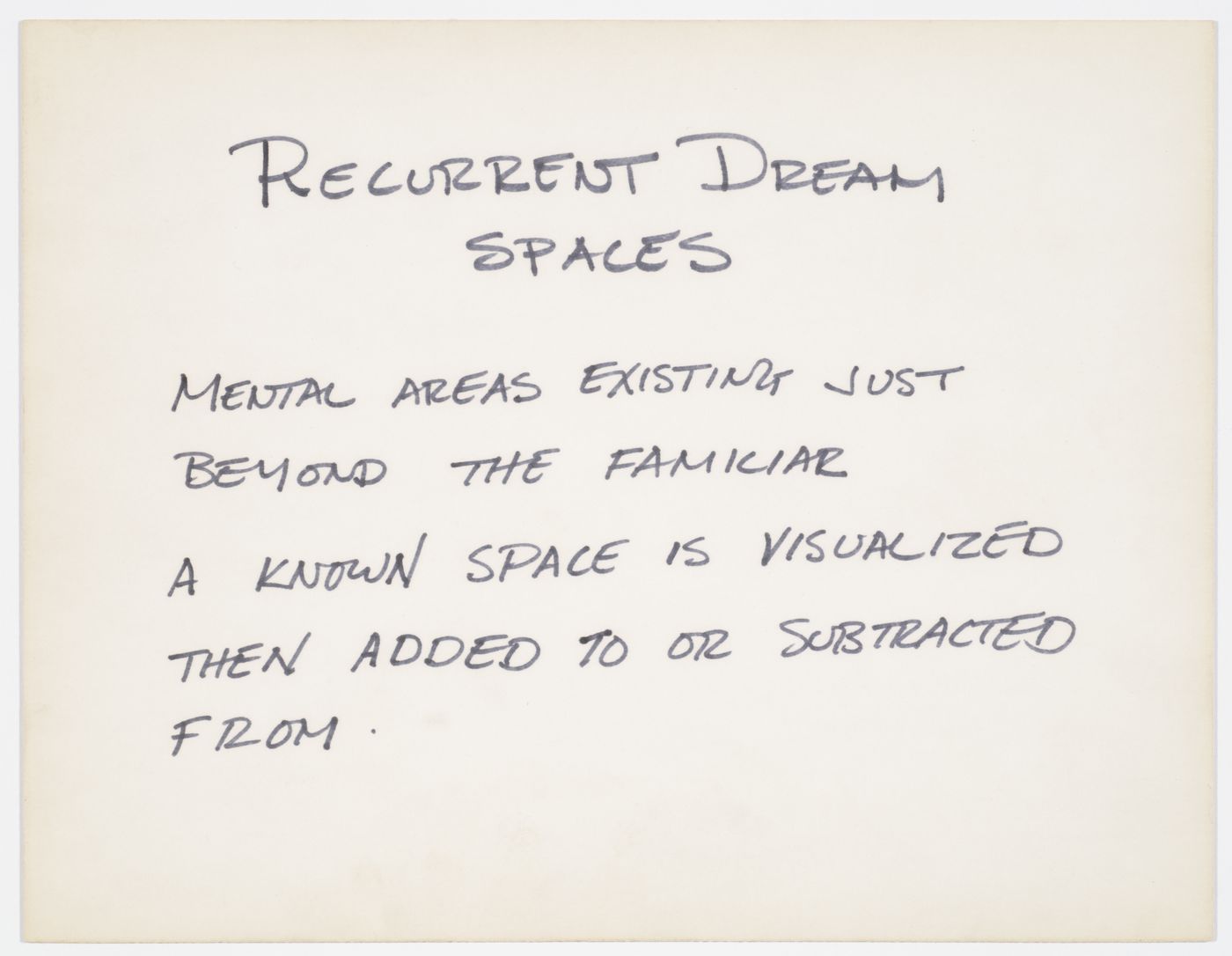 Recurrent dream spaces / Mental areas existing just beyond the familiar / A known space is visualized then added to or subtracted from