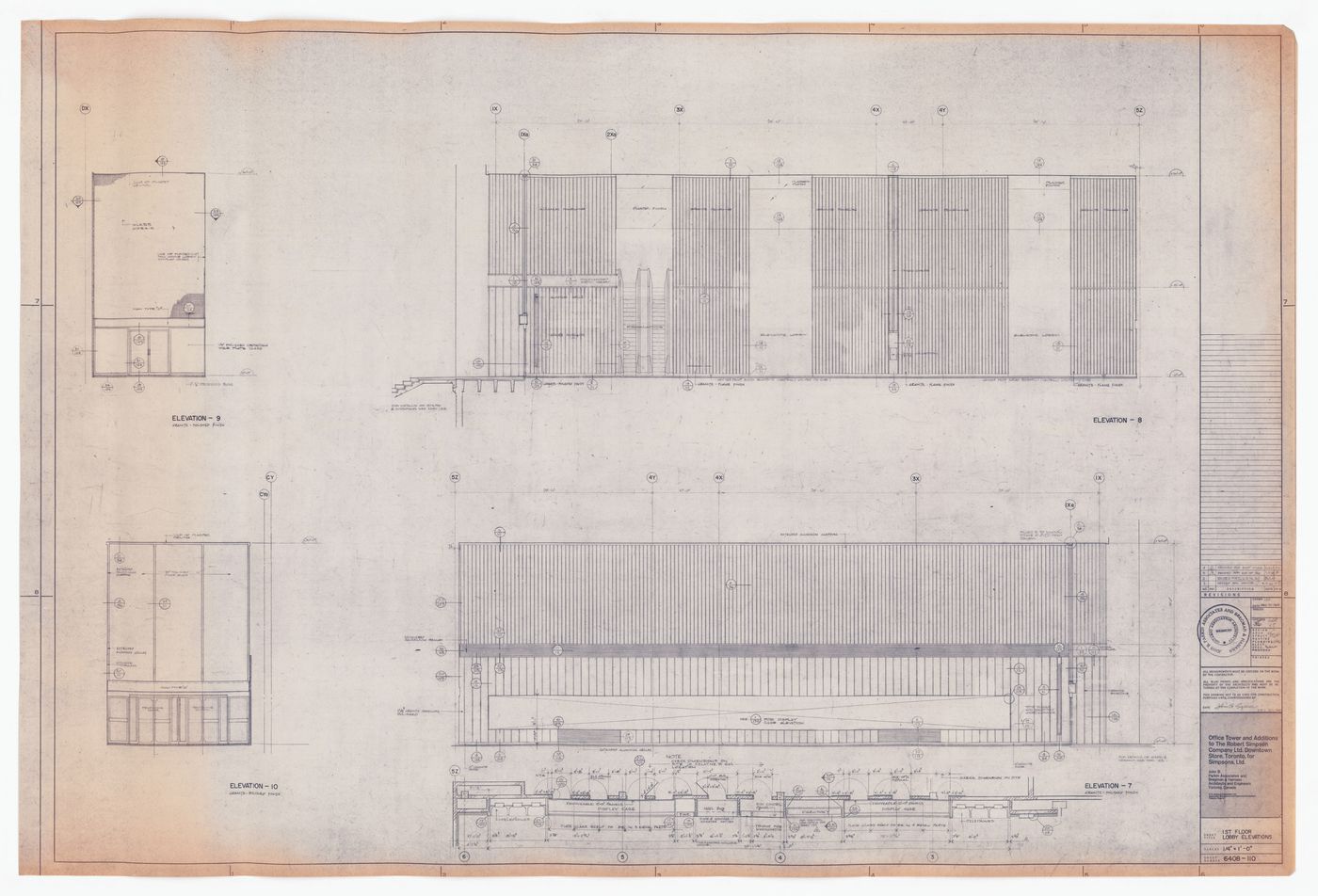 Construction first floor lobby elevations for The Robert Simpson Company Limited Downtown Store, Office Tower and Additions, Toronto