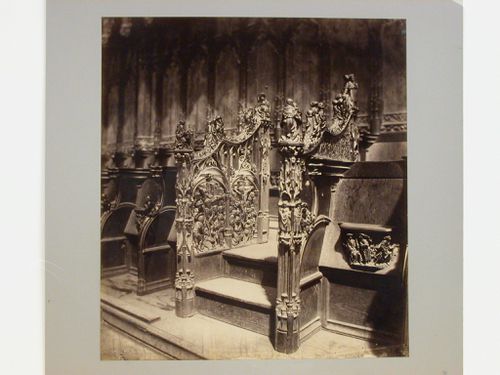 Amiens Cathedral, choir stalls, showing detailed wood carvings, Amiens, France
