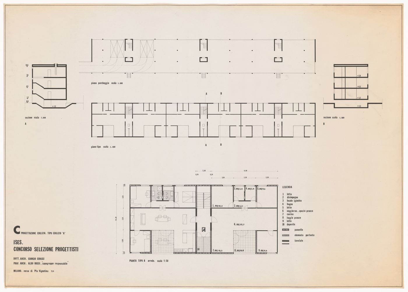 Plans and sections for Quartiere residenziale a Napoli, Naples, Italy