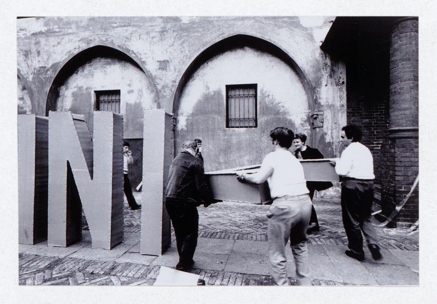 Photograph of the construction of the installation for Carabinieri