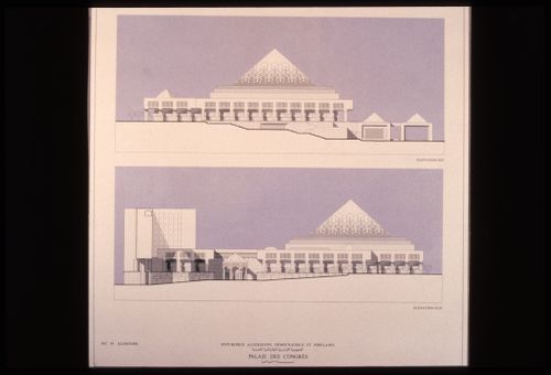 View of east and south elevations for Palais des congrès, Algiers, Algeria
