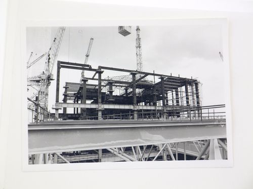 View of construction of steel structure for power station, United Kingdom