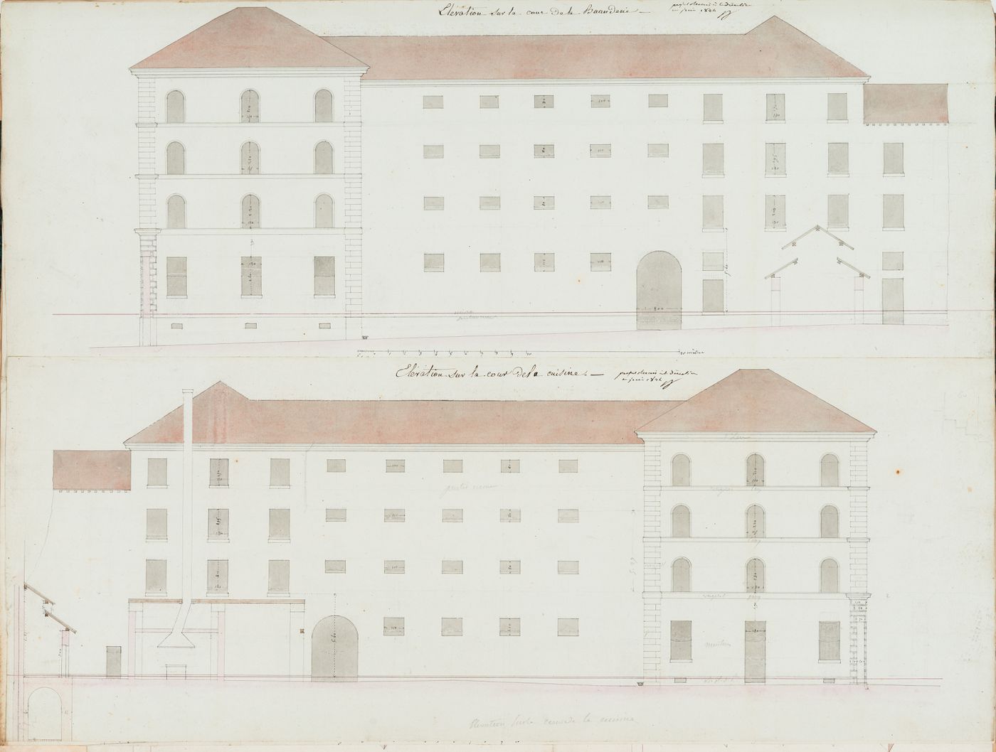 Project for the caserne de la Gendarmerie royale, rue Mouffetard: Elevation for a façade facing the kitchen courtyard