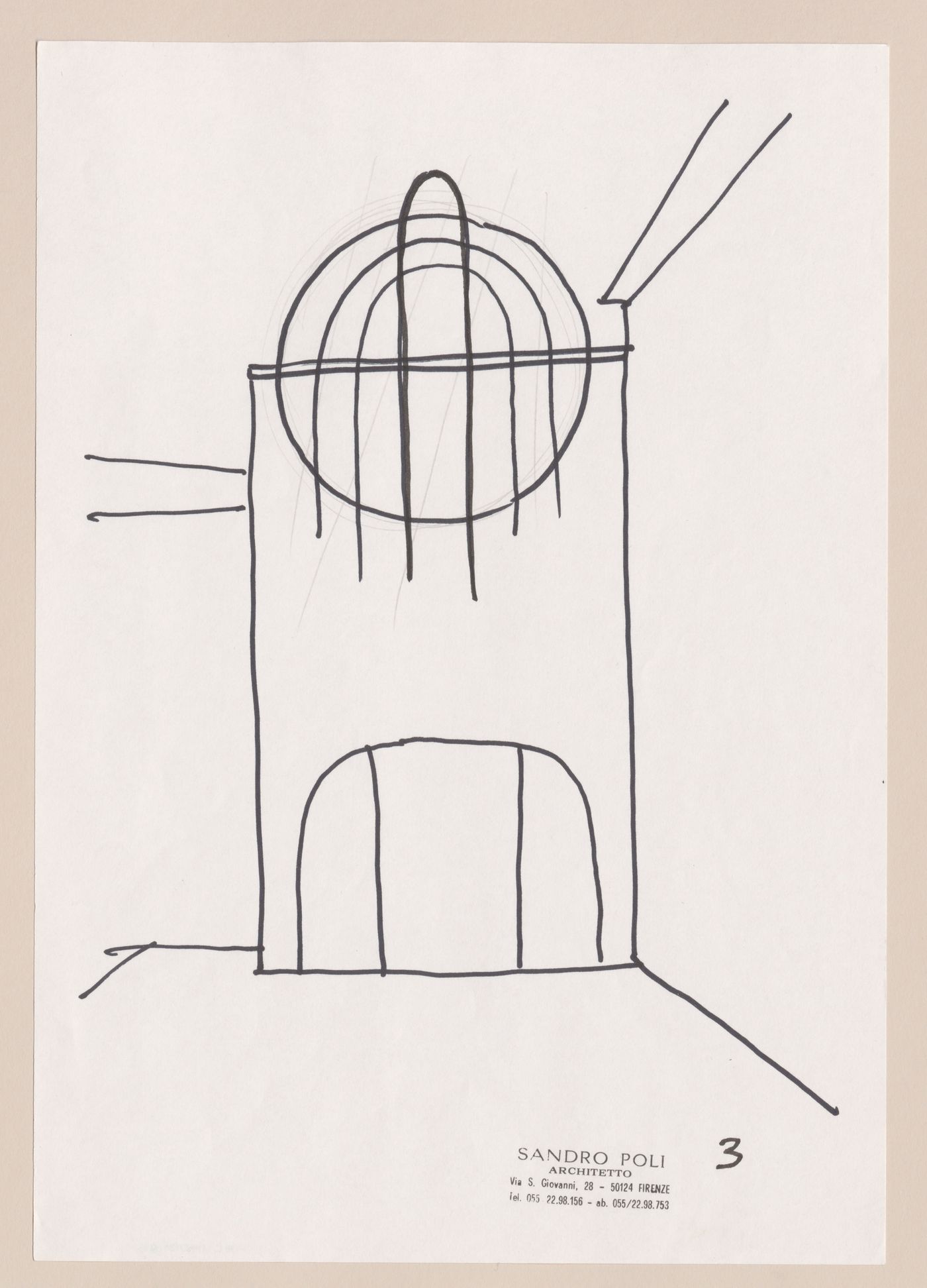 Sketch elevation with annotations for Riqualificazione centro Storico di Pontassieve [Redevelopment of the historical center of Pontassieve], Florence, Italy