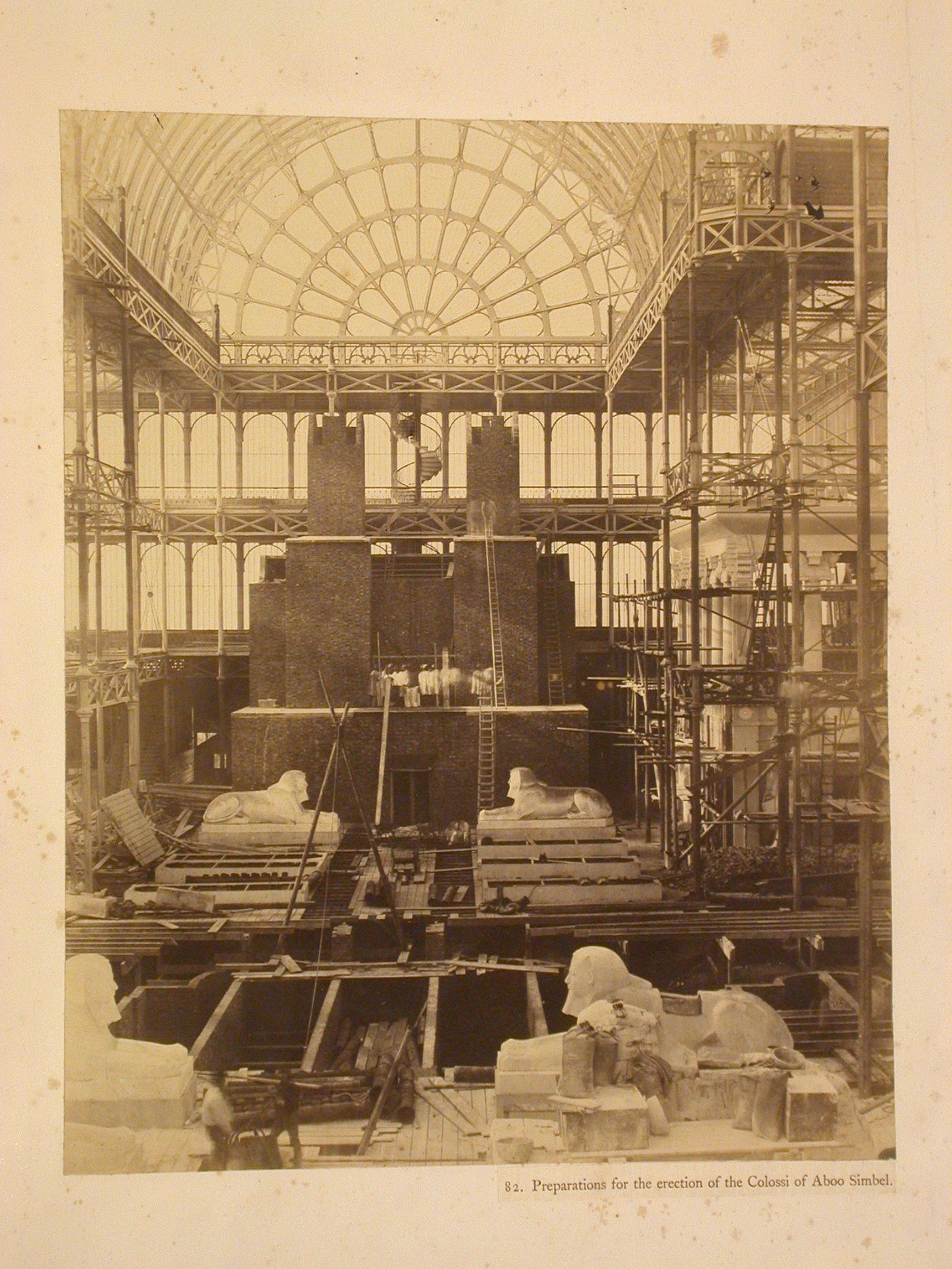 Preparations for the erection of the Colossi of Aboo Simbel, Crystal Palace, Sydenham, England