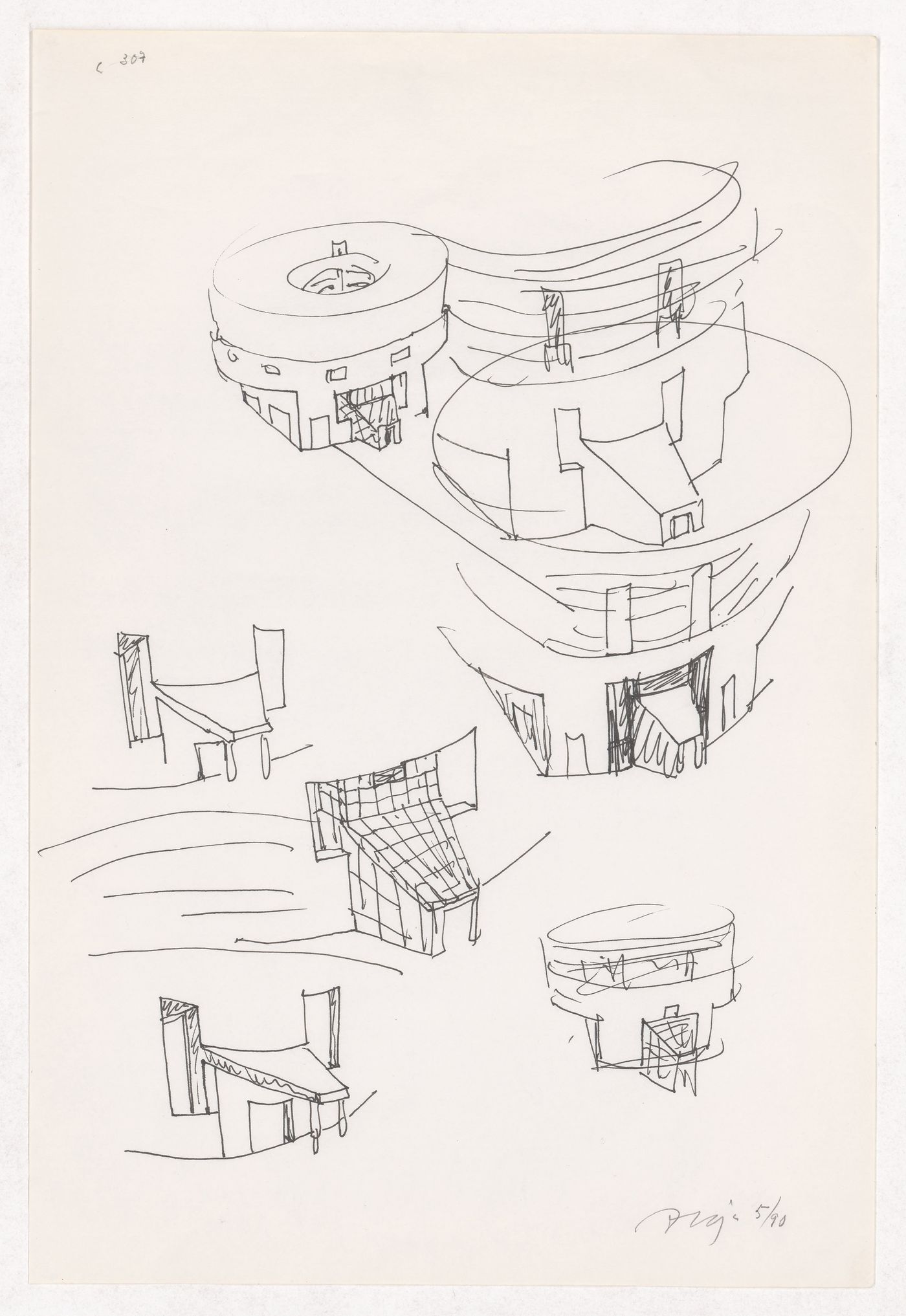 Sketch perspectives for Centro Meteorológico da Villa Olimpica, Barcelona, Spain