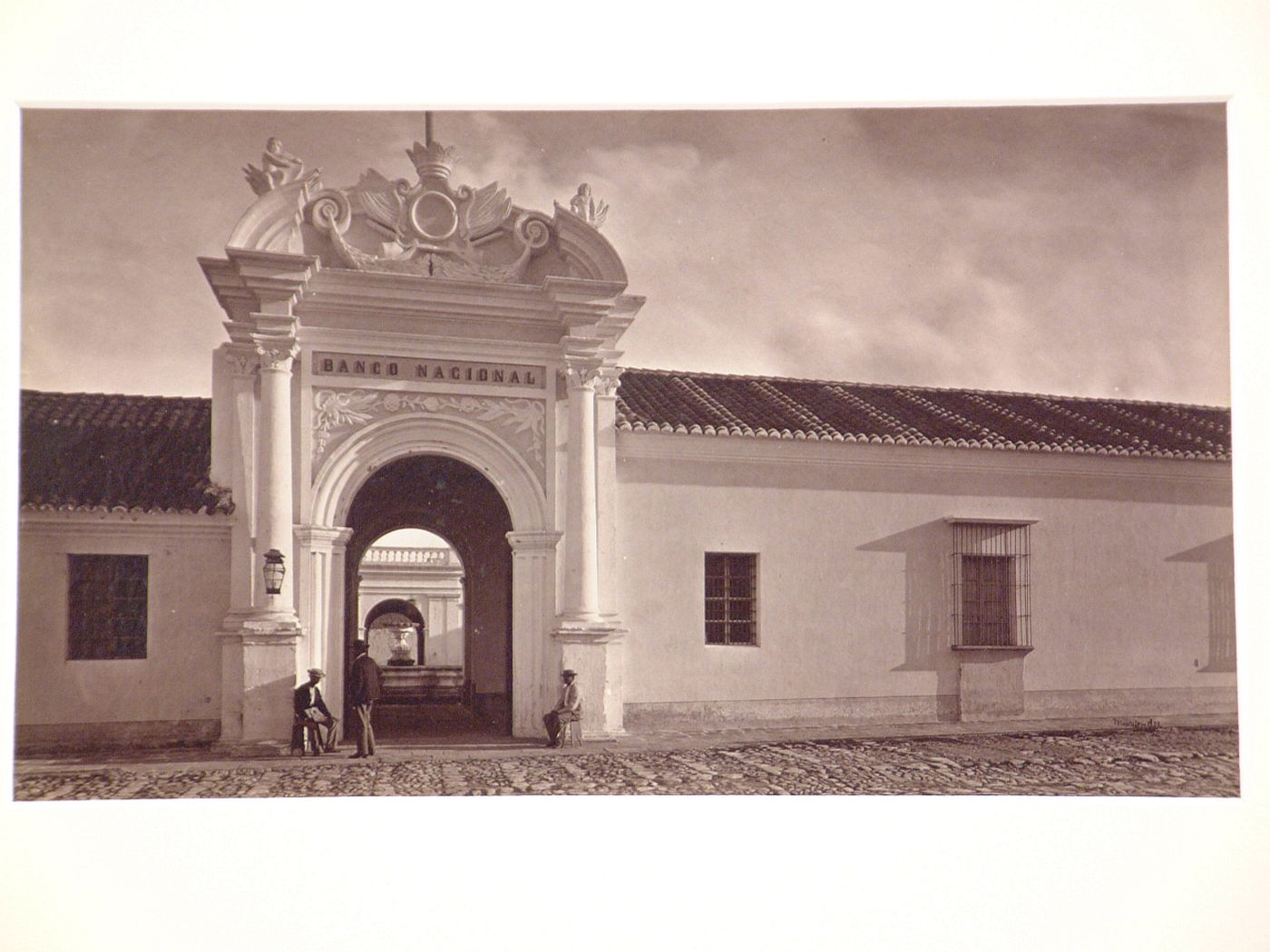Banco National, exterior view of wall and entrance to courtyard, Guatemala City, Guatemala