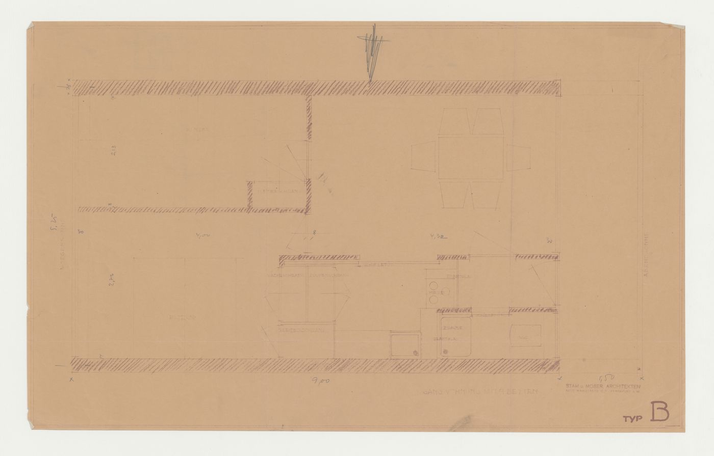 Ground floor plan for a type B housing unit, Wiesbaden