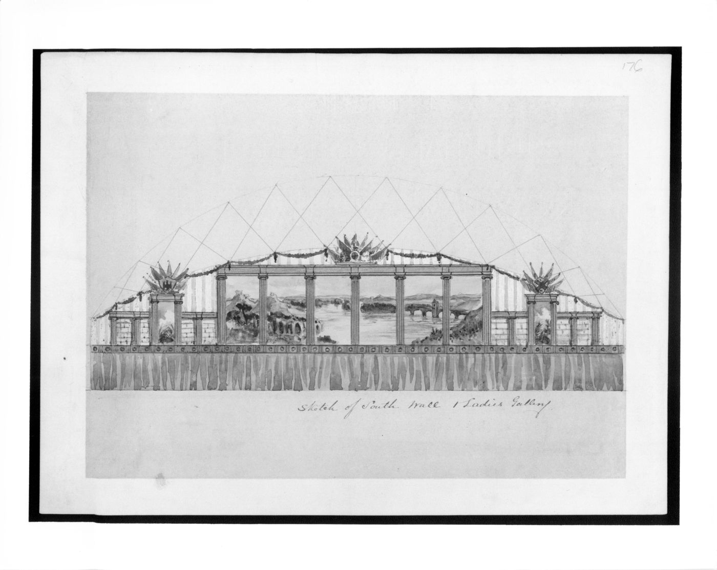 Design of south wall and ladies' gallery for decorations in honour of the visit of Prime Minister Gladstone to Edinburgh University
