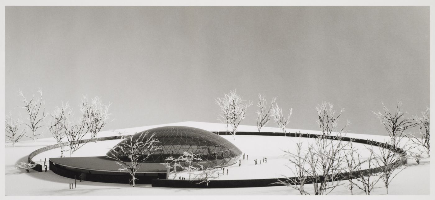 Photograph of a model for the Indoor-Outdoor Swimming Pool in the winter, Chicago