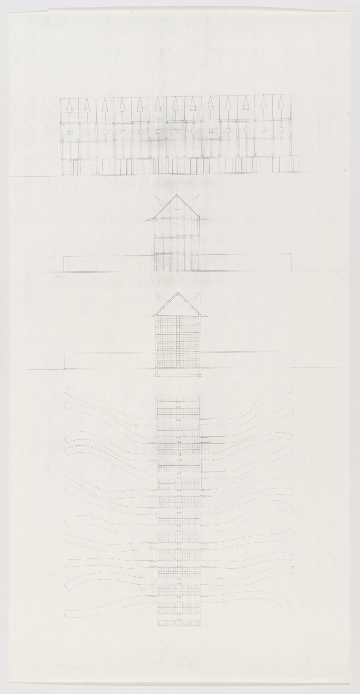 Front and side elevations, and plan of 45 Keeper of the Records - Record Hall, reprographic copy of original drawing for Victims