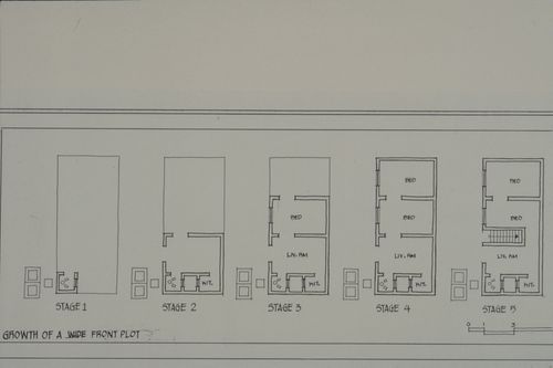 Floor plans showing stages of growth of housing plot for the Aranya Housing Project, Indore, India