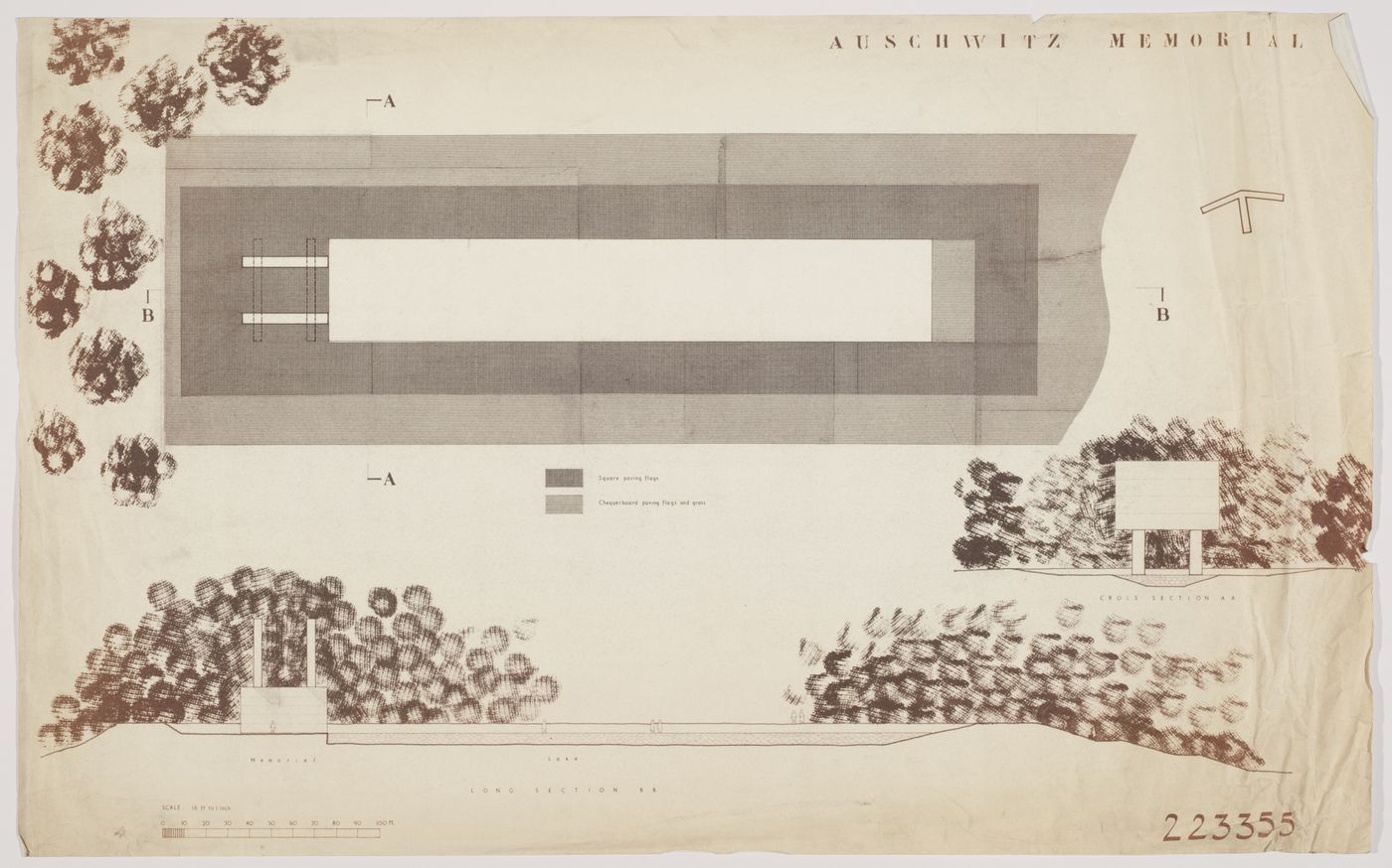 Plan and sections for Auschwitz Memorial