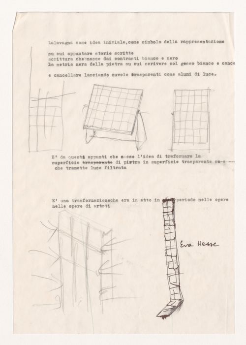 Sketches and notes for Misura lamp prototype for Flos