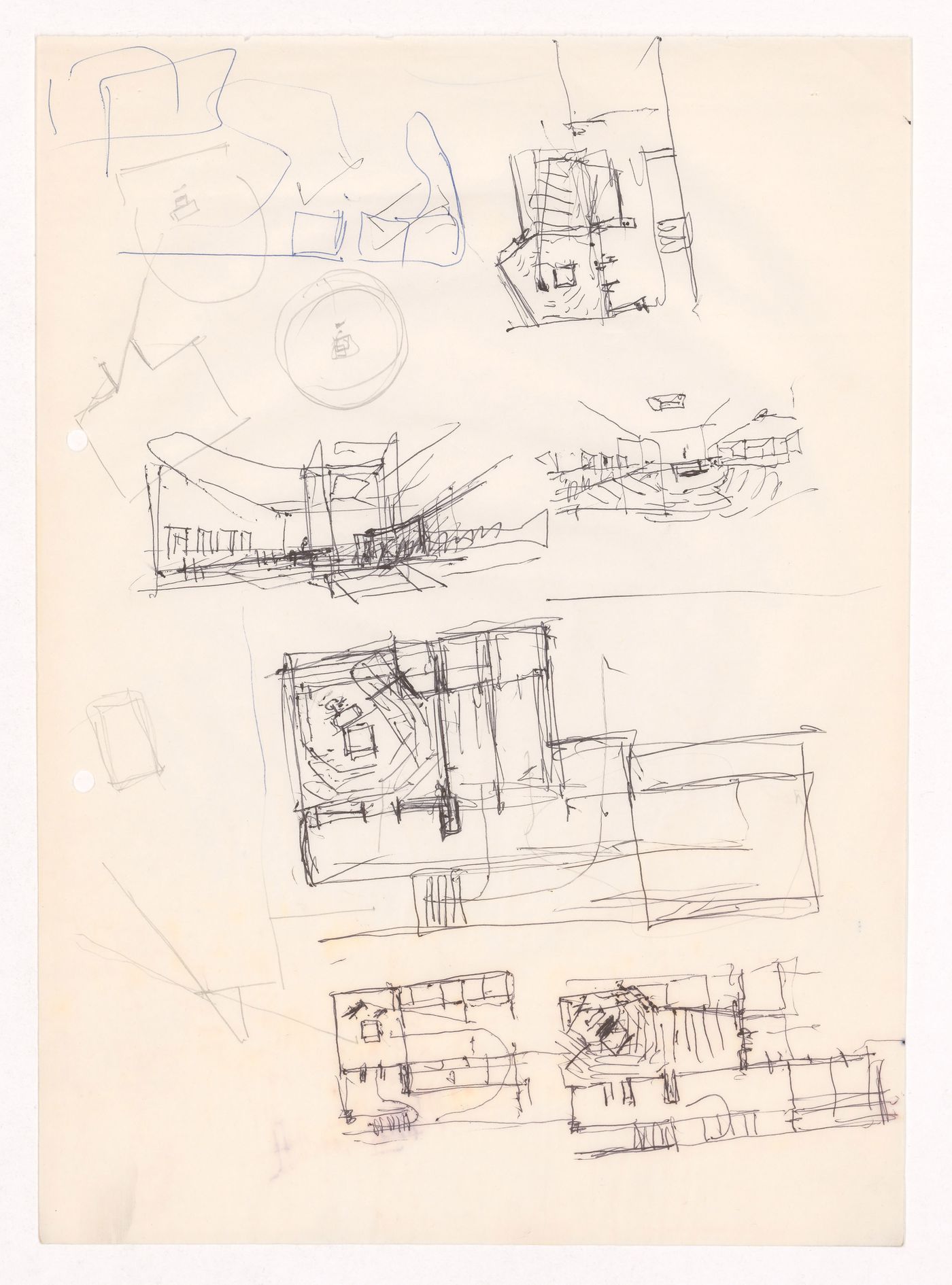 Sketch floor plans and perspectives for Capela em Rio Tinto, Gondomar, Portugal