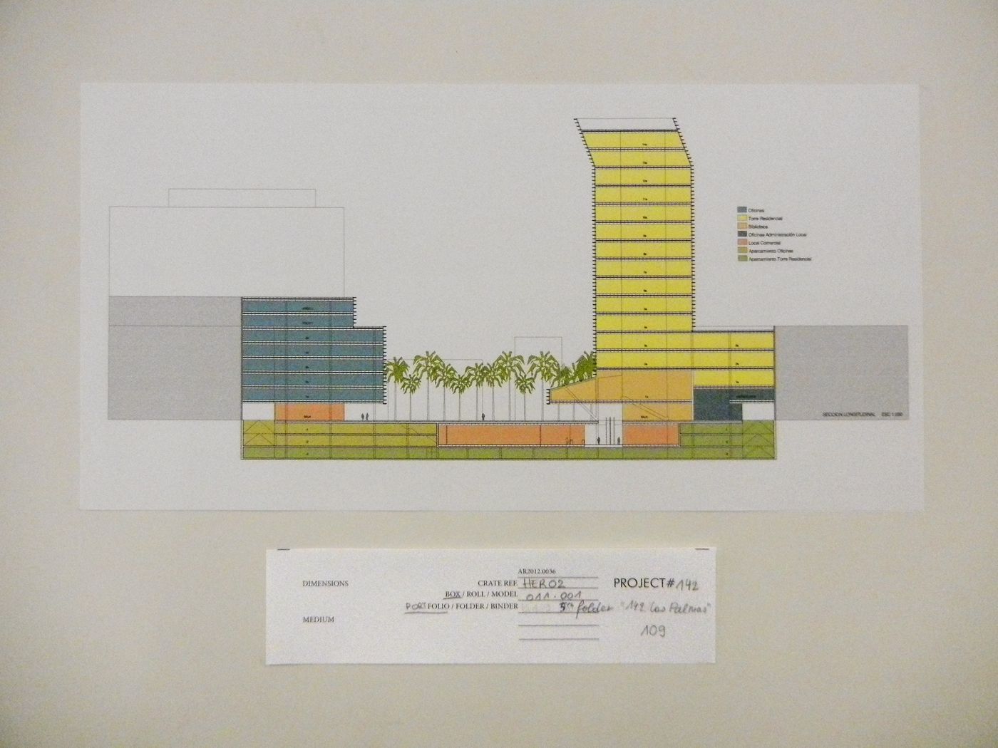 Longitudinal section of the Plaza y torre Woermann, Las Palmas, Canary Islands