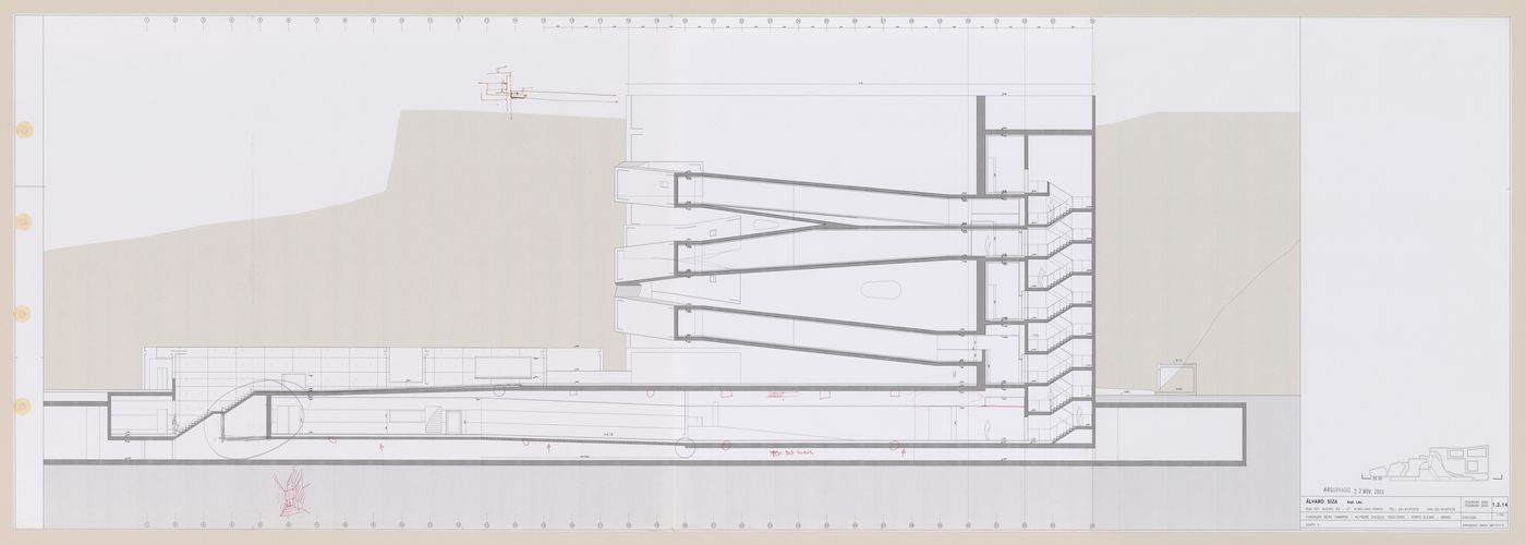 Section with annotations for C. Cultural e Audit. para a Fundação Iberê  Camargo [Iberê  Camargo Foundation Museum], Porto Alegre, Brazil