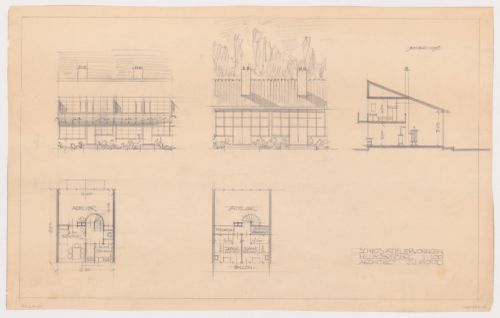 Ground and first floor plans, elevations, and section for a house/studio, Hillegersberg, Netherlands
