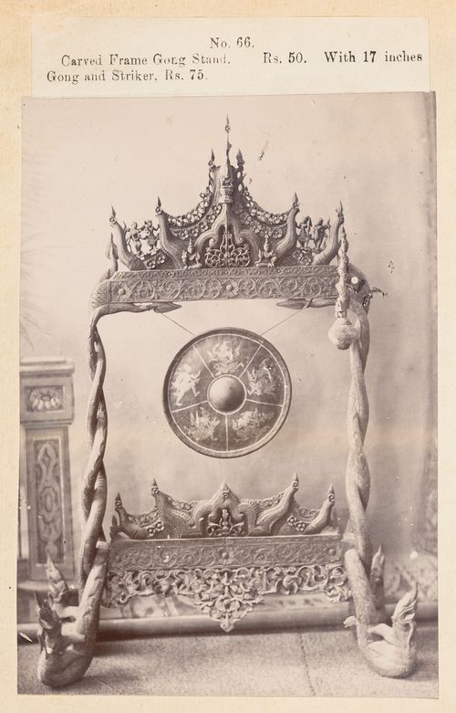 View of a gong, F. Beato Limited, C Road, Mandalay, Burma (now Myanmar)