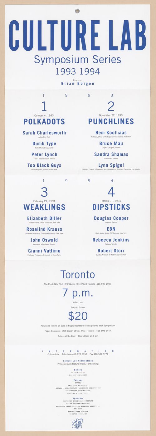 Culture Lab symposium series poster, 1993-1994