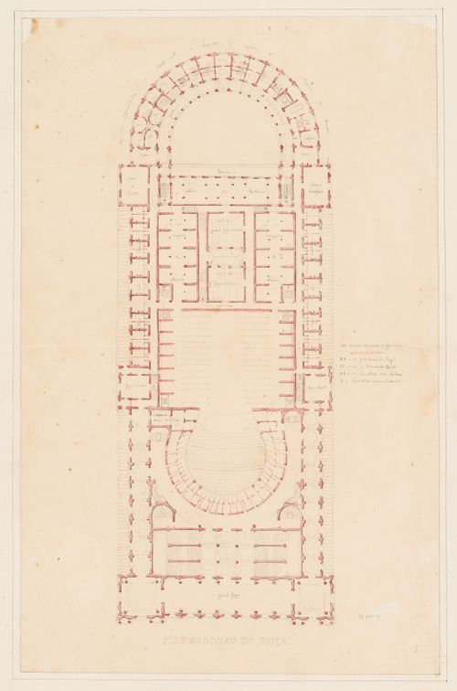 Plan for the "niveau du foyer" for an opera house for the Académie royale de musique