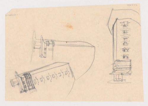 Partial sketch perspectives for the principal façade for Hotel Stiassni, Brno, Czechoslovakia (now Czech Republic)