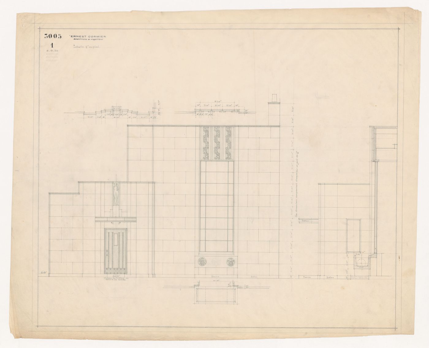 Élévation, Résidence Ernest Cormier, 1418 Avenue des Pins Ouest, Montréal (1929-1957)