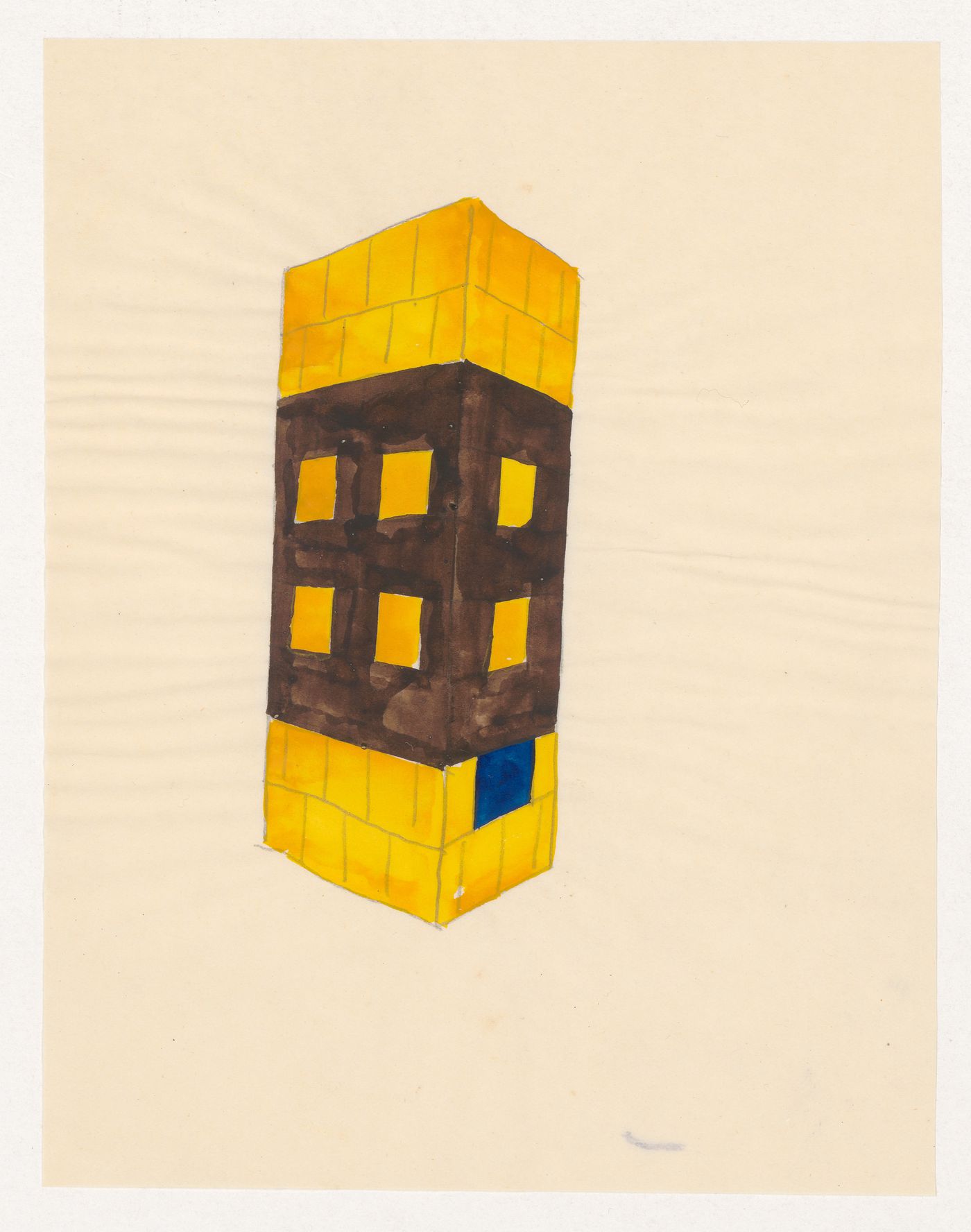 Perspective sketch for a yellow and brown tiled stove