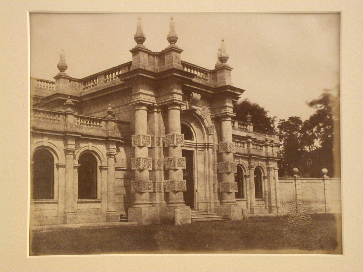 View of entrance pavilion and covered arcade, Shrubland [?], England