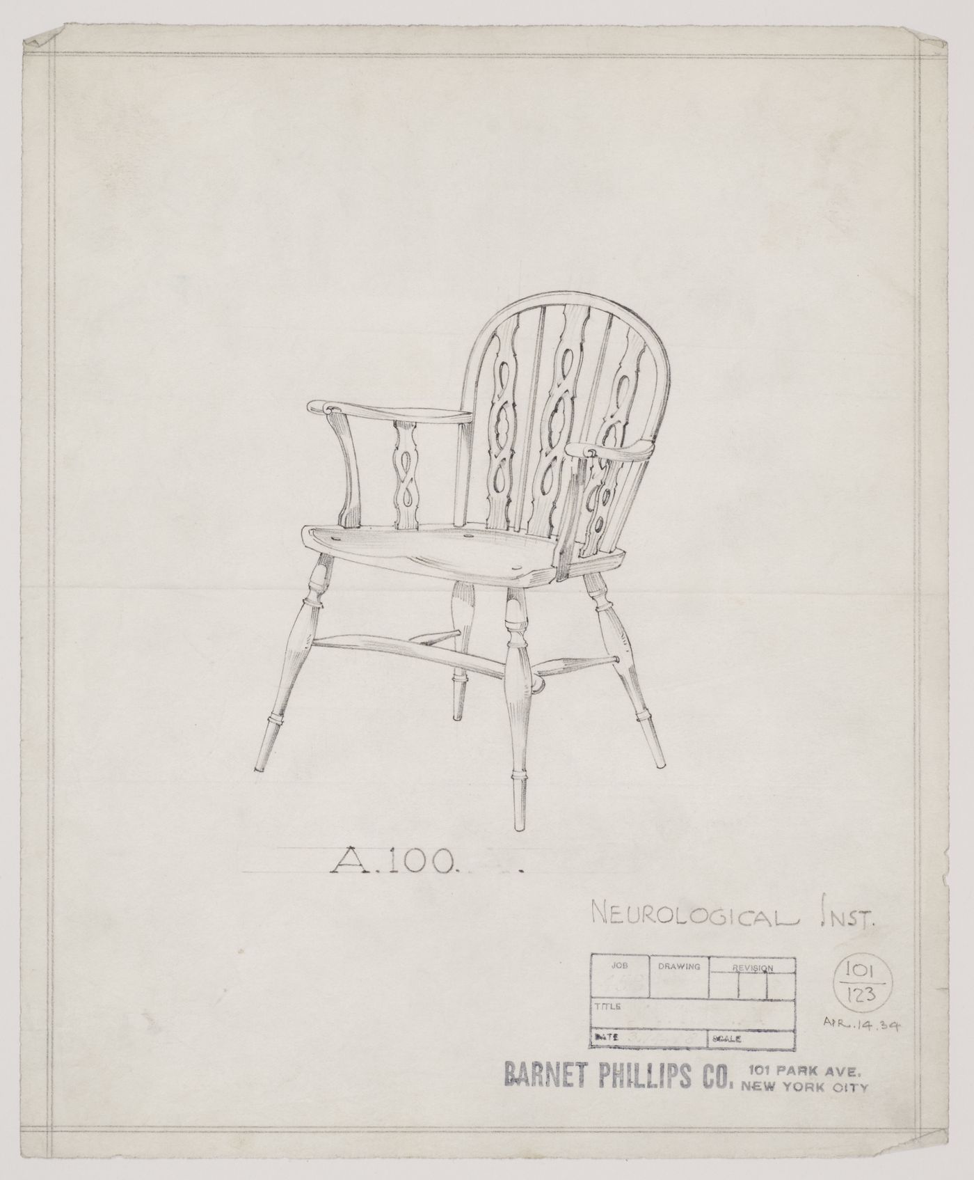 Montréal Neurological Institute, Montréal, Québec: drawing of a chair