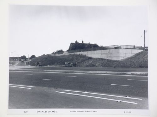 View of the eastern junction retaining wall, during construction of the Swanley Bypass, England
