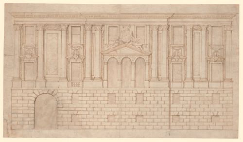 Façade of a palace with rusticated basement