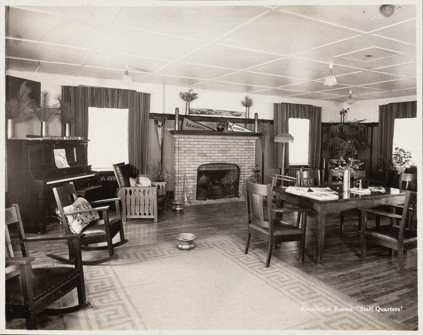 Interior view of recreation room in staff quarters at the Energite Explosives Plant No. 3, the Shell Loading Plant, Renfrew, Ontario, Canada
