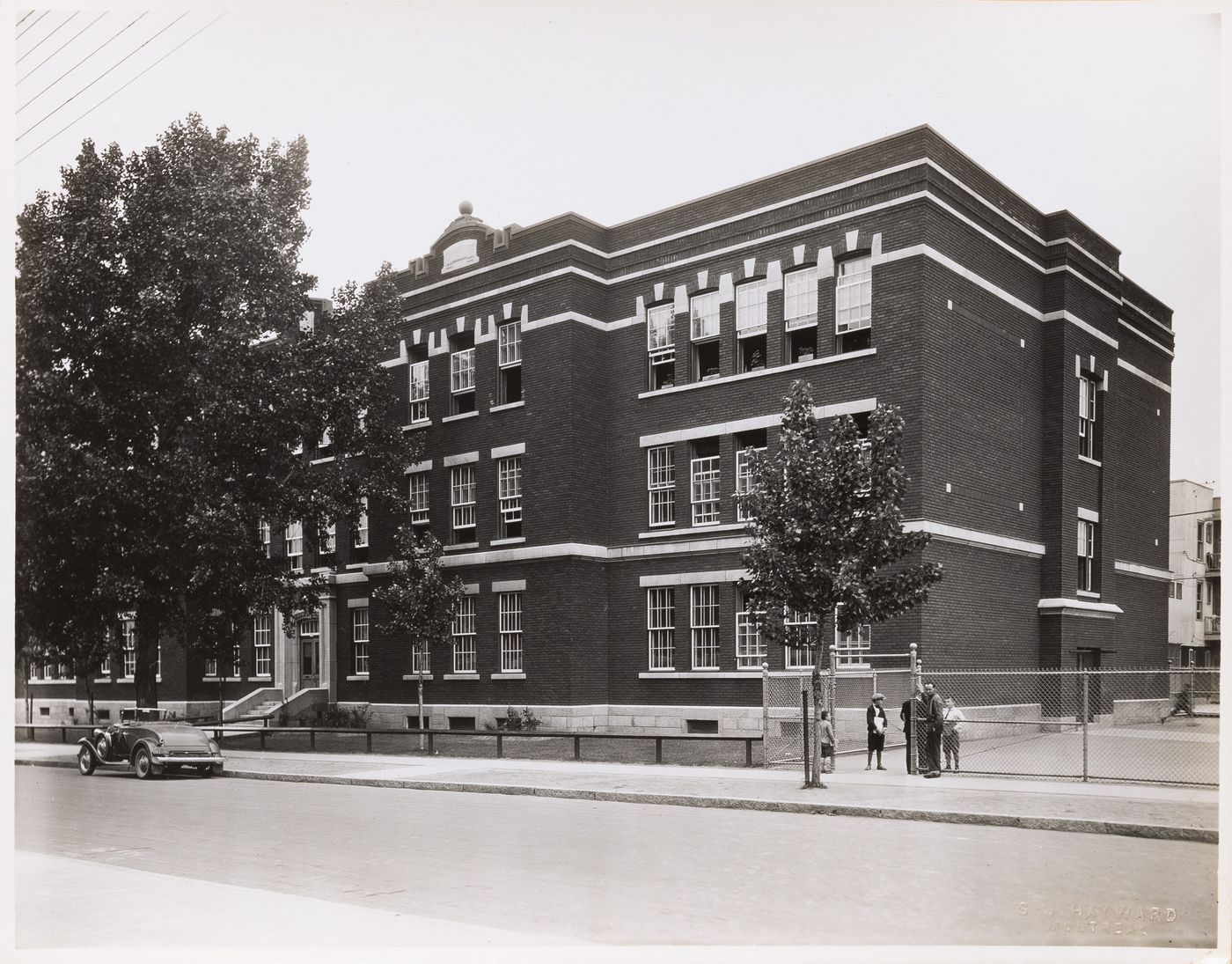 View of the principal and lateral façades of École Saint-Vincent-Ferrier, Montréal [?], Québec