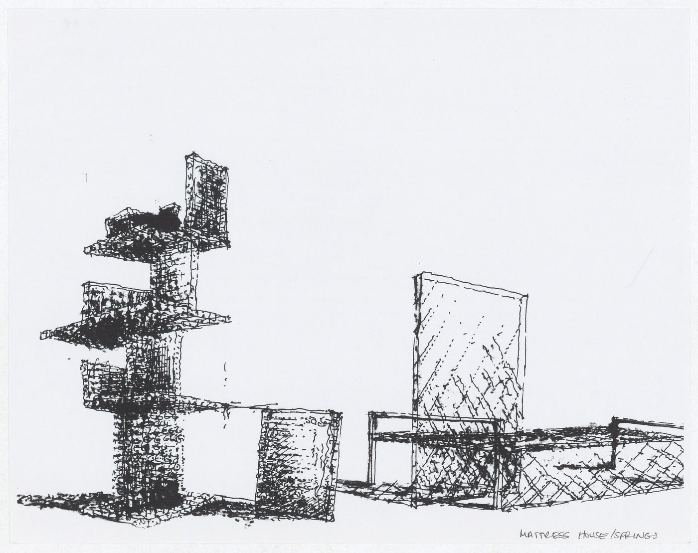 Drawing "Mattress House / Spring" for the exhibition on James Wines at the Venice Biennale