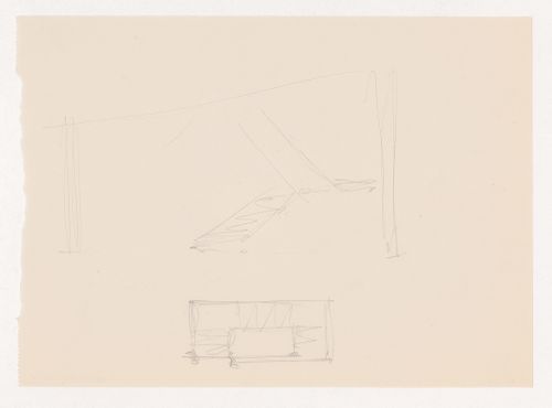 Perspective sketch and sketch plan for stairs for the Metallurgy Building, Illinois Institute of Technology, Chicago