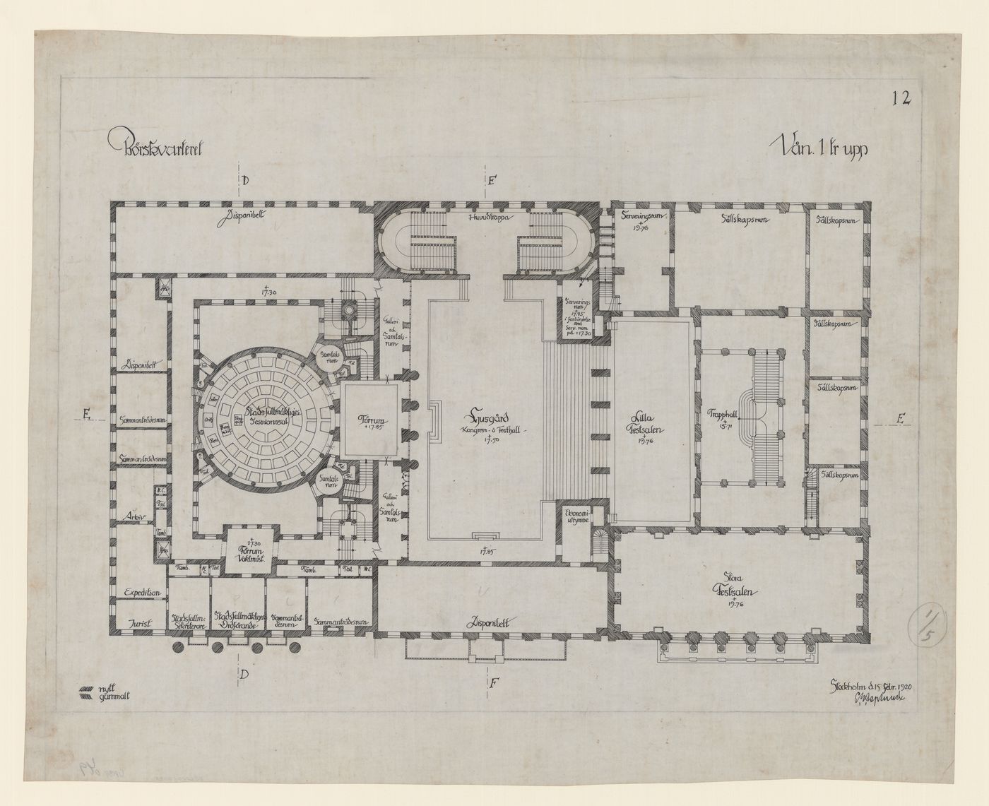 First [?] floor plan for the 1918-1925 design for the Börskvarteret [Stock Exchange Block], Gustaf Adolfs torg [square], Göteborg, Sweden