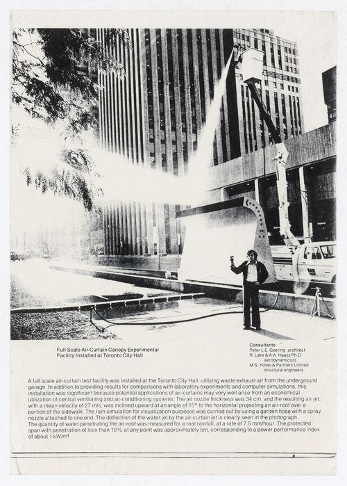 Article on full-scale air-curtain canopy experimental facility installed at Toronto City Hall from Fun Palace documentation