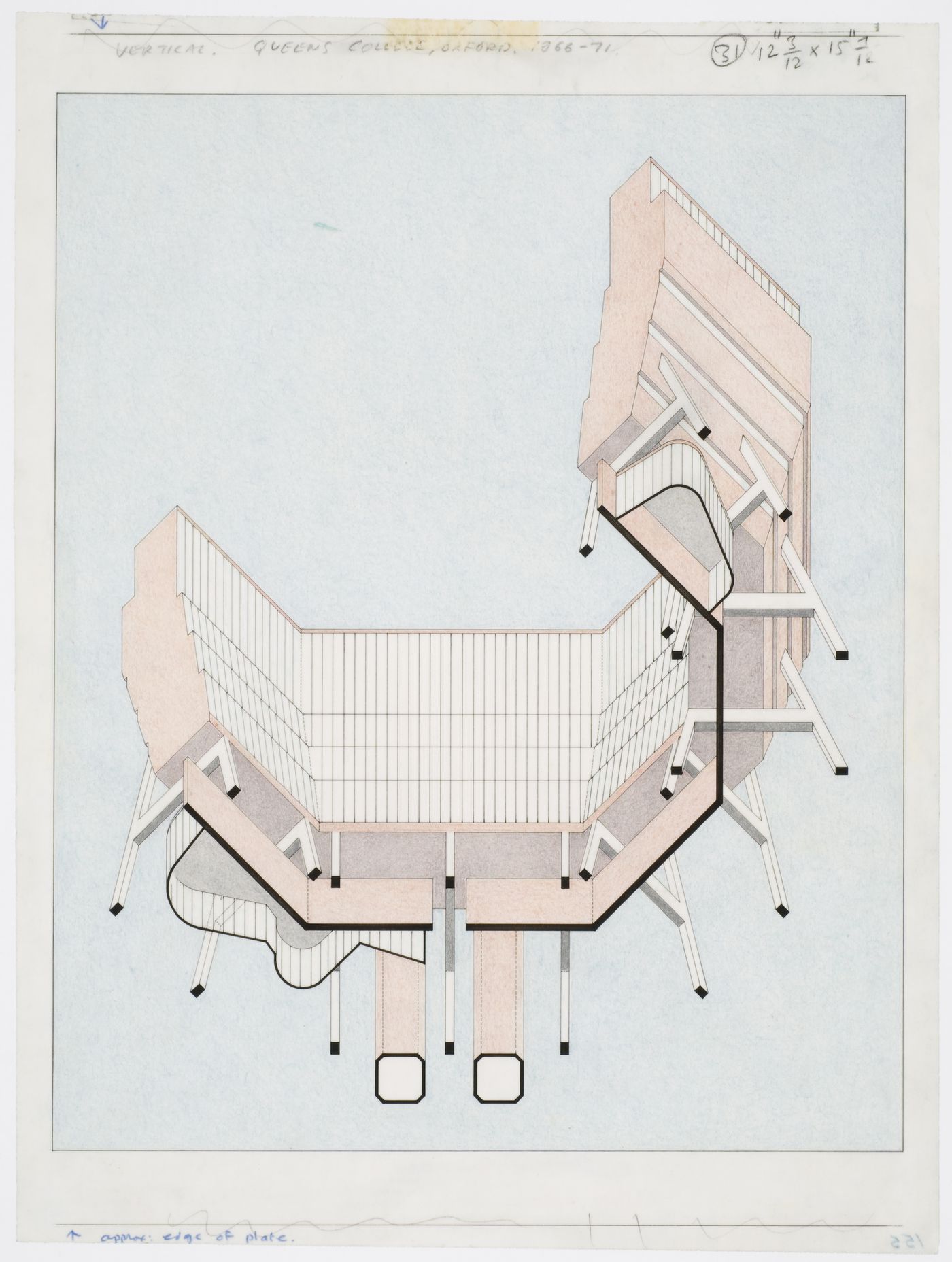 Florey Building, Queen's College, University of Oxford, Oxford, England: axonometric