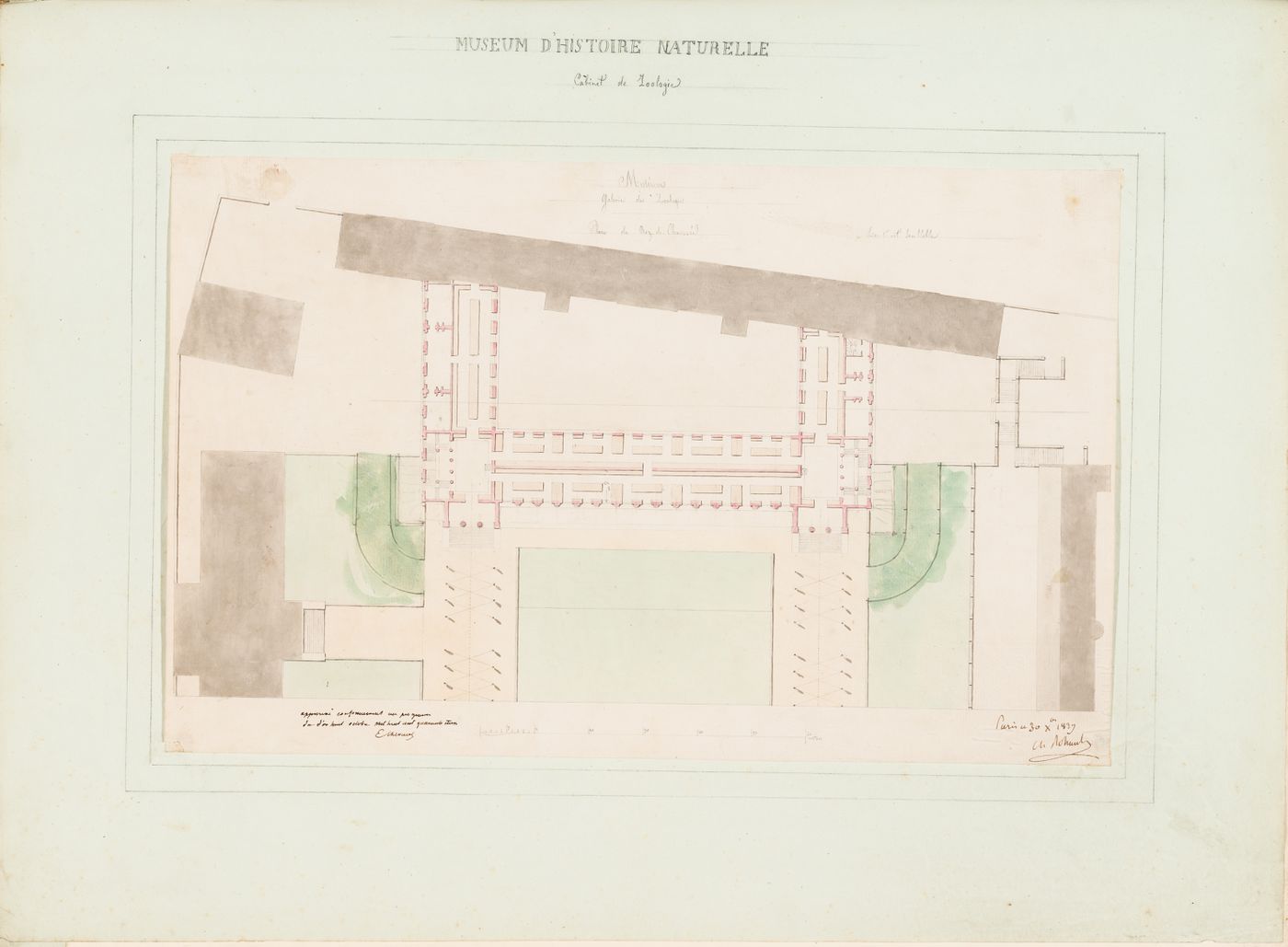 Project for a Galerie de zoologie, 1839: Ground floor plan