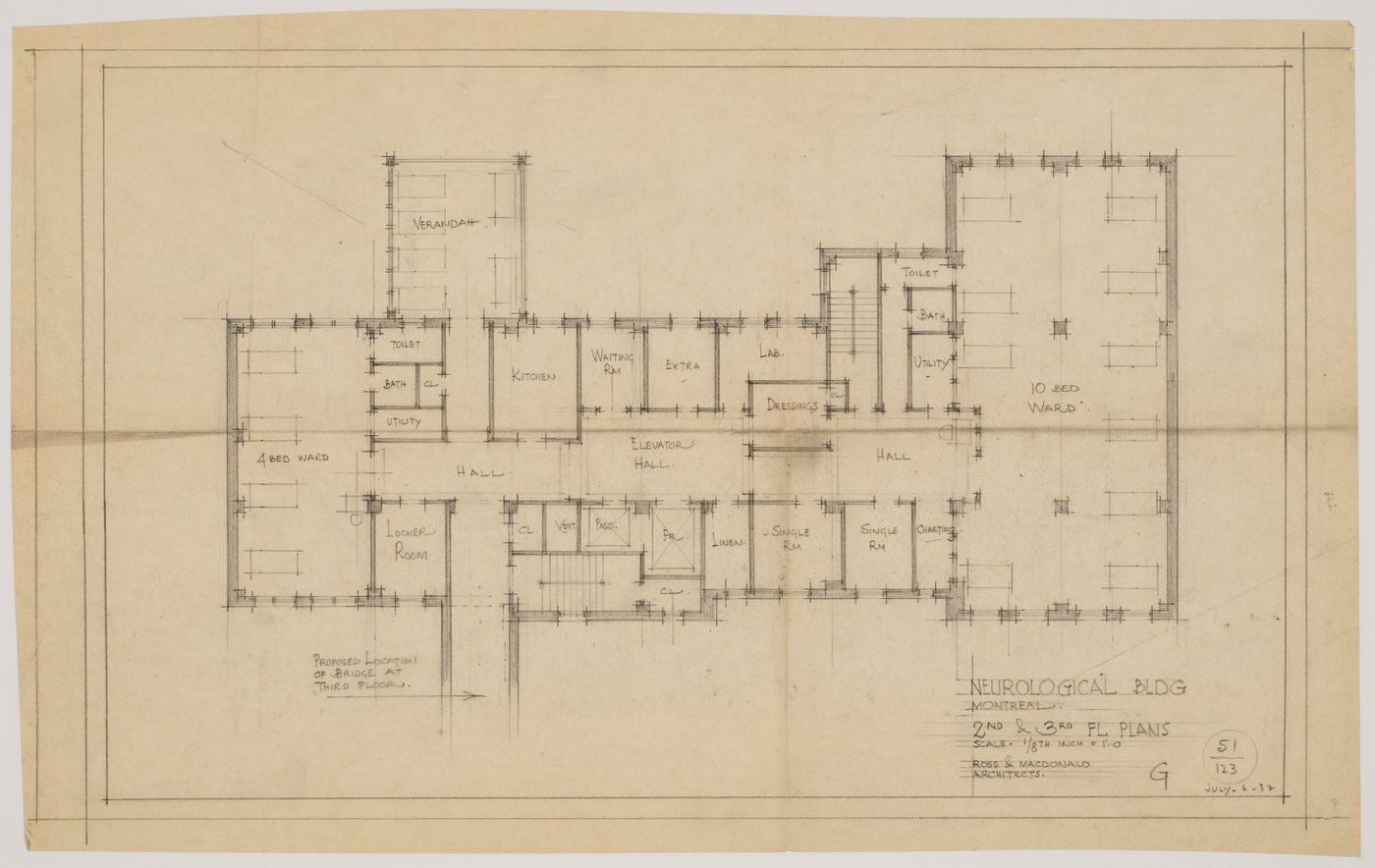 Montréal Neurological Institute, Montréal, Québec: second and third floor plans