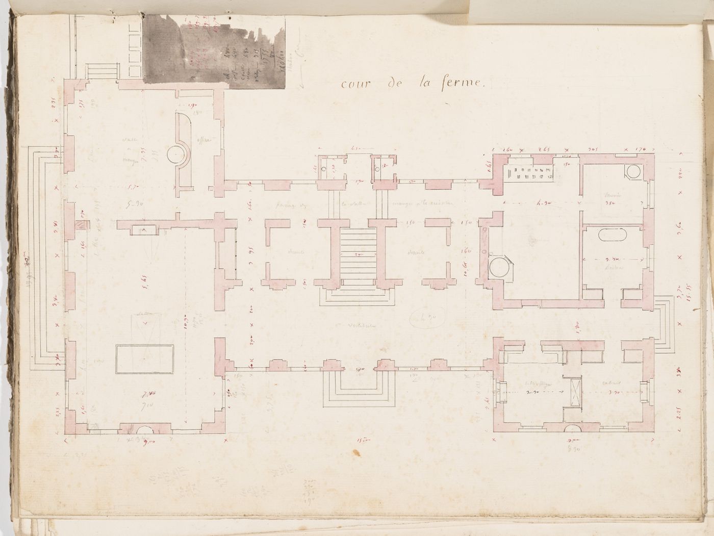 Project no. 7 for a country house for comte Treilhard: Partial ground floor plan; verso: Project no. 7 for a country house for comte Treilhard: Ground floor plan